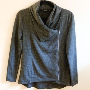 Moto-Zip Sweatshirt Asymmetrical Wrap Neck Zip-Up Size Small EUC